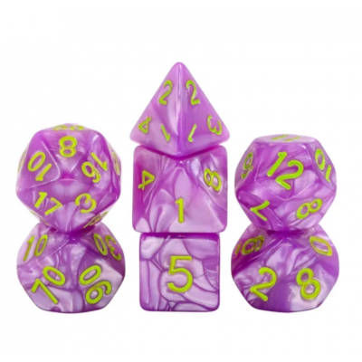 Pearl - Set 7 dés - Mauve - Vert  - HD