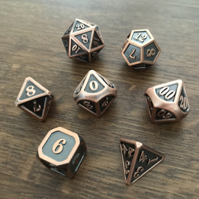 Mini Dice - Set 7 dés -  Métal - Gris - Cuivre - MG