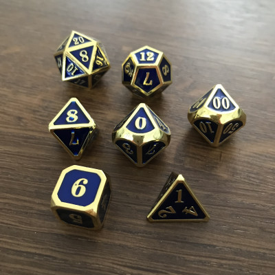 Mini Dice - Set 7 dés -  Métal - Bleu  - Doré - MG