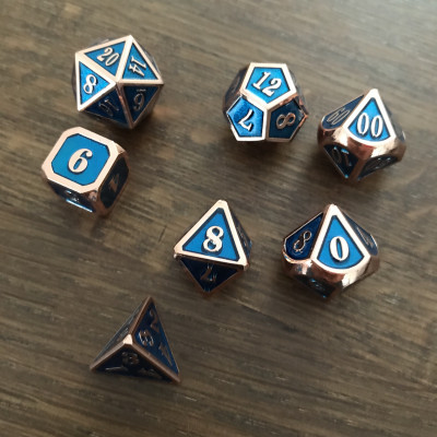 Mini Dice - Set 7 dés -  Métal - Bleu  - Cuivre - MG