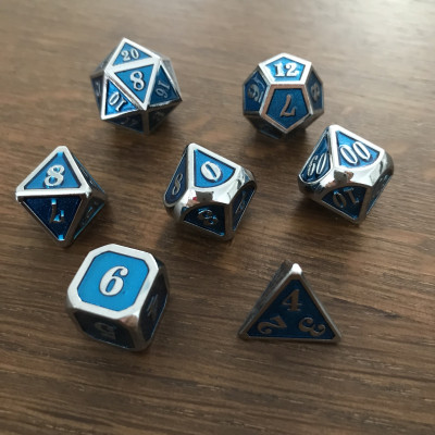 Mini Dice - Set 7 dés -  Métal - Bleu  - Argenté - MG
