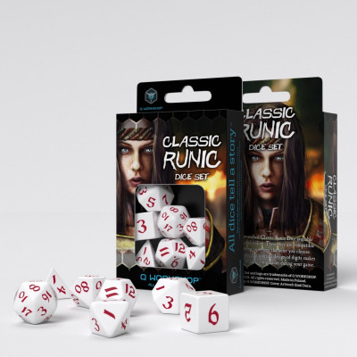 Classic Runic- Set de dés - Blanc - Rouge - Qworkshop