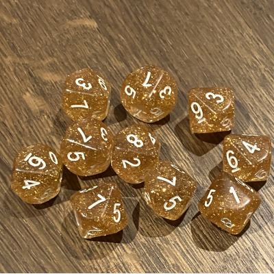 Koplow - Glitter  - Jaune - Set 10 dés 10 faces - 10D10 - KOP08497