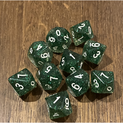 Koplow - Glitter  - Vert - Set 10 dés 10 faces - 10D10 - KOP08495