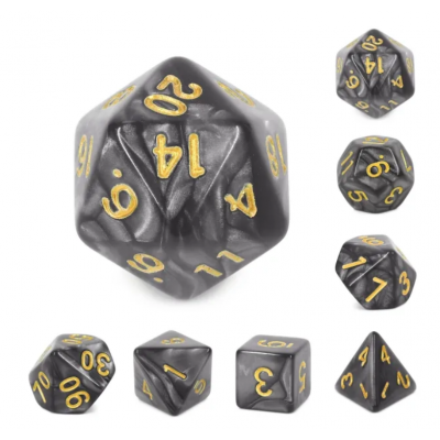Pearl - Set 7 dés - Noir - Doré - HD