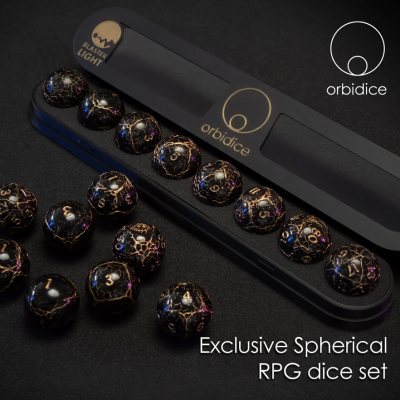 Set Royal Nox -  Black Premium Spherical Dice Set -Orbidice