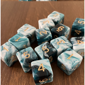 Dés Duetto - D6 - Bleu - Blanc  - Doré - Udixi