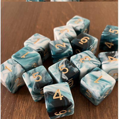 Dés Duetto - D6 - Bleu - Blanc  - Doré - Udixi