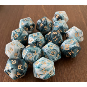 Dés Duetto - D20 - Bleu - Blanc  - Doré - Udixi