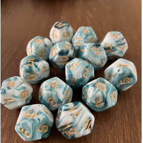 Dés Duetto - D12 - Bleu - Blanc  - Doré - Udixi