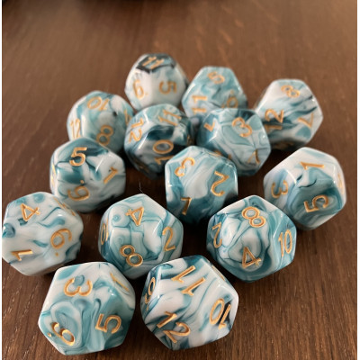 Dés Duetto - D12 - Bleu - Blanc  - Doré - Udixi