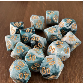 Dés Duetto - D10 dizaine - Bleu - Blanc  - Doré - Udixi