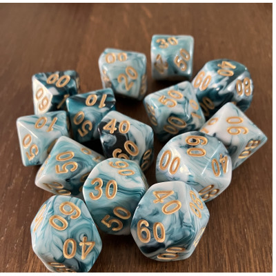 Dés Duetto - D10 dizaine - Bleu - Blanc  - Doré - Udixi