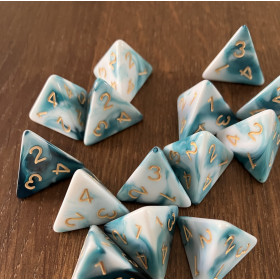 Dés Duetto - D4 - Bleu - Blanc  - Doré - Udixi