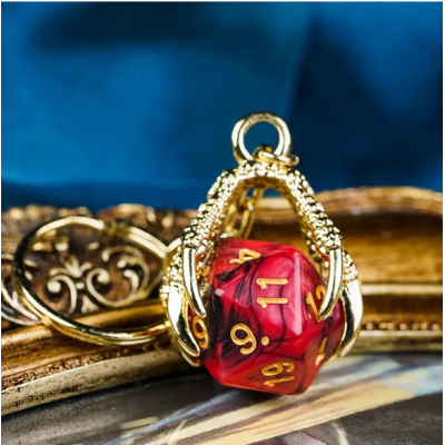 Porte clef dragon avec D20 Rouge Noir