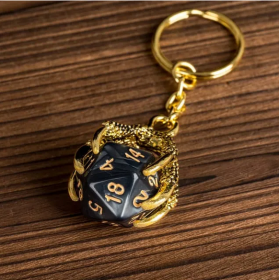 Porte clef dragon avec D20 Noir Blanc