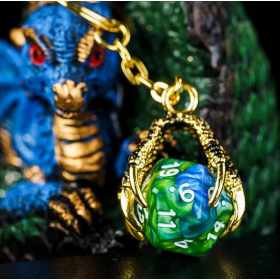 Porte clef dragon avec D20 Bleu Vert