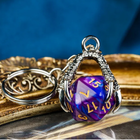 Porte clef dragon avec D20 Pourpre Bleu