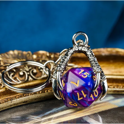 Porte clef dragon avec D20 Pourpre Bleu