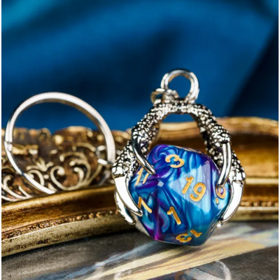 Porte clef dragon avec D20 Bleu Pourpre