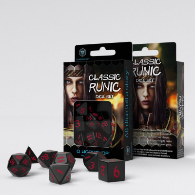 Classic Runic- Set de dés - Noir  - Rouge - Qworkshop