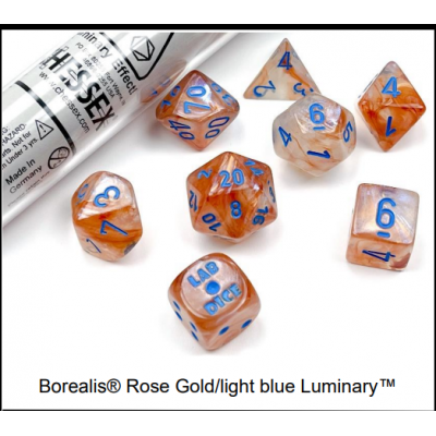 Dés Signature - Lab5 - Borealis Luminary - Rose Doré - Bleu clair- Chessex