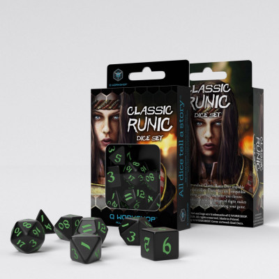 Classic Runic- Set de dés - Noir - Vert - Qworkshop