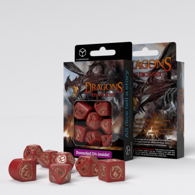 Dragons Modern - Set de dés - Rubis- Rouge - Doré - Qworkshop