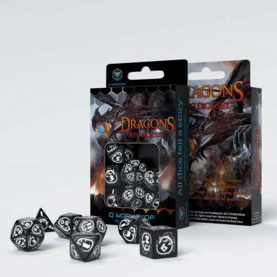 Dragons - Set de dés - Hematite- Noir - Blanc - Qworkshop