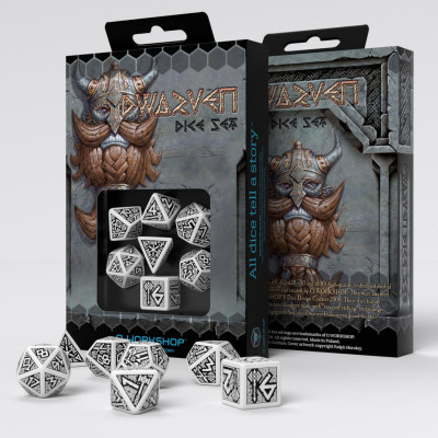 Dwarven - Set de dés - Blanc - Noir - Qworkshop