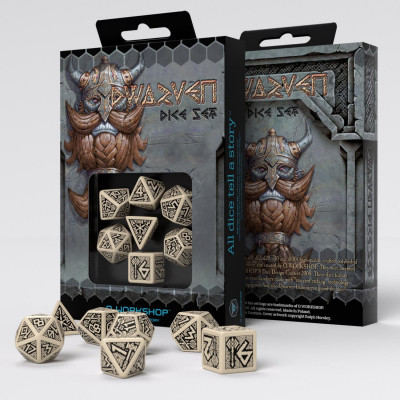 Dwarven - Set de dés - Beige - Noir - Qworkshop