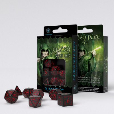 Elvish - Set de dés - Noir - Rouge - Qworkshop