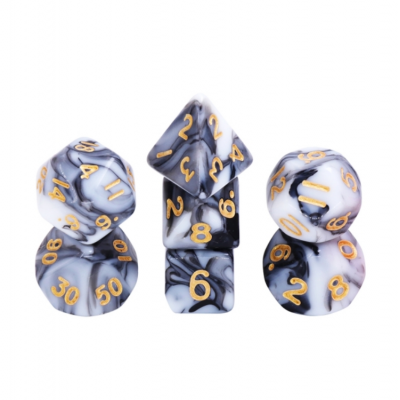 Mini Dice - Set 7 dés - Noir Blanc  - Doré - Blend - HD