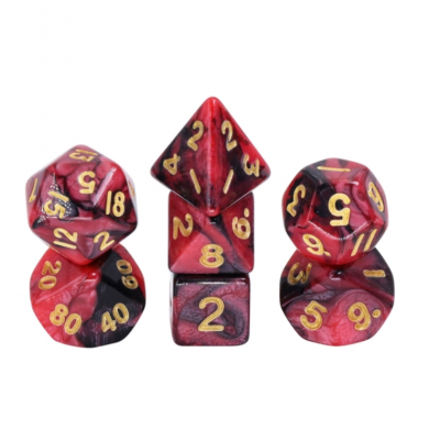 Mini Dice - Set 7 dés - Rouge Noir  - Doré - Blend - HD