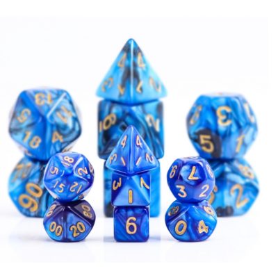 Mini Dice - Set 7 dés - Pearl - Bleu - Doré - HD
