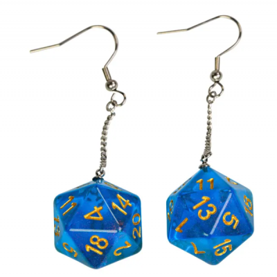 Boucle d oreilles - D20 - Translucide - Bleu - Udixi