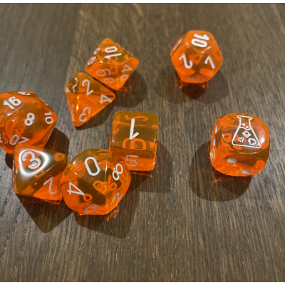Chessex - Translucide - Neon - Orange - Blanc - Set 7 dés - CHX 30060