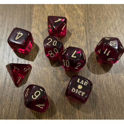 Chessex - Translucide - Crimson - Doré - Set 7 dés - CHX 30058