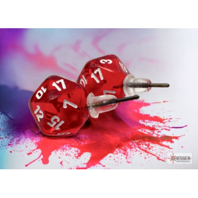 Boucle d oreilles - Clou- Mini D20 - Translucide - Rouge - Chessex