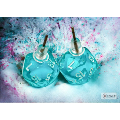 Boucle d oreilles - Clou - Mini D20 - Translucide - Sarcelle - Chessex