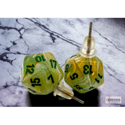 Boucle d oreilles - Clou- Mini D20 - Marble - Vert - Chessex