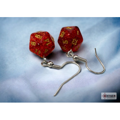 Boucle d oreilles - Crochet- Mini D20 - Glitter - Ruby - Chessex