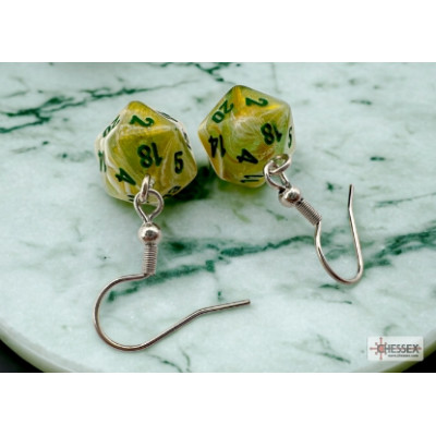 Boucle d oreilles - Crochet- Mini D20 - Marble - Vert - Chessex