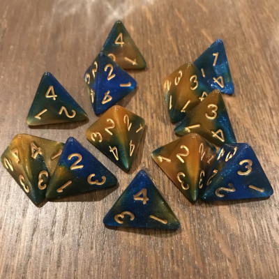 Dés Glitter - D4 - Bleu / Jaune- Doré - Udixi