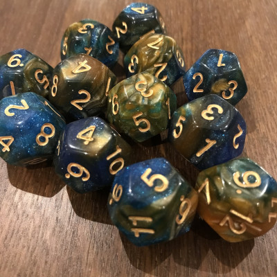 Dés Glitter - D12 - Bleu / Jaune- Doré - Udixi