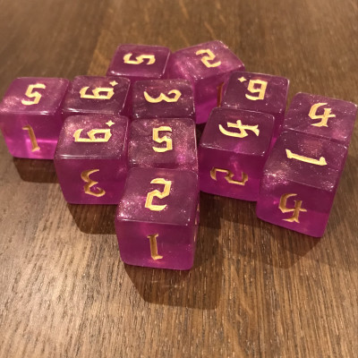 Dés Glitter- D6 - Rose Rouge - Doré - Udixi