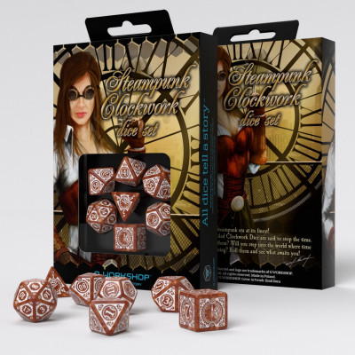 Steampunk Clockwork- Set de dés - Caramel - Blanc - Qworkshop