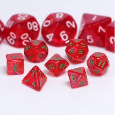 Mini Dice - D6 - Glitter - Rouge - Vert -  HD