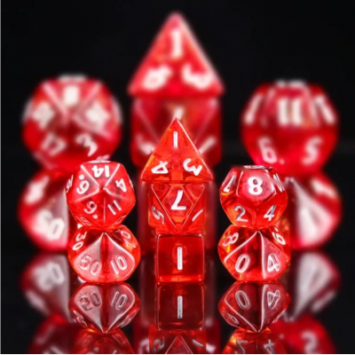 Mini Dice - Set 7 dés - Translucide - Rouge - Blanc  -  HD