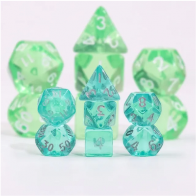 Mini Dice - Set 7 dés - Translucide - Sarcelle - Argenté -  HD